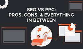 A creative graphic showing “SEO vs PPC” — like a split-screen of organic search results vs ads.